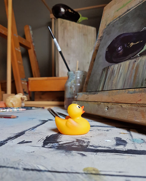 Duck looking at painting